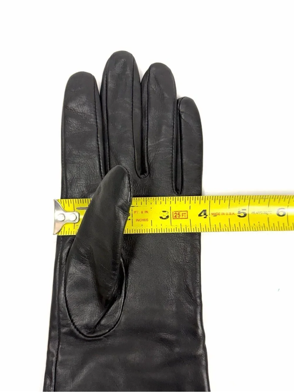 Mercer & Madison Black Leather Gloves Silk Lined XL 12” Long Brass Stud Accent